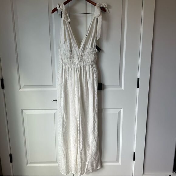 NWT Lulus Size L Running Free White Eyelet Embroidered Tie-Strap Jumpsuit - Picture 3 of 5